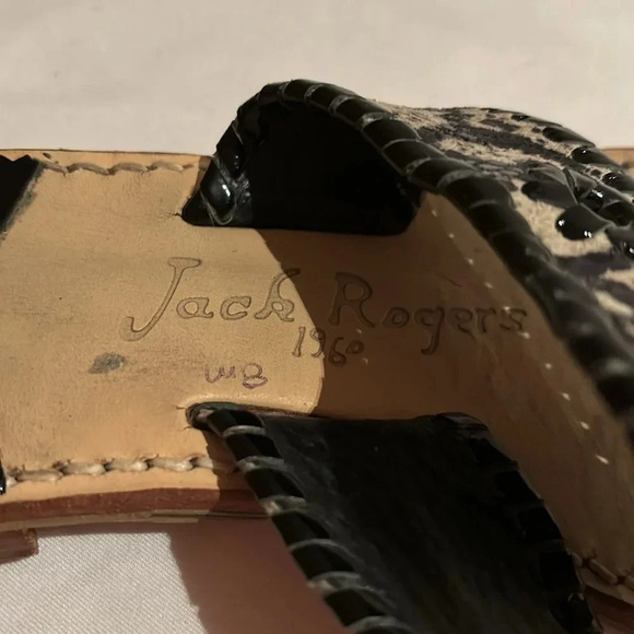 Jack Rogers Women's Snake Skin Tan Black Patent Sandals Flip Flops Size 8M - Picture 9 of 16